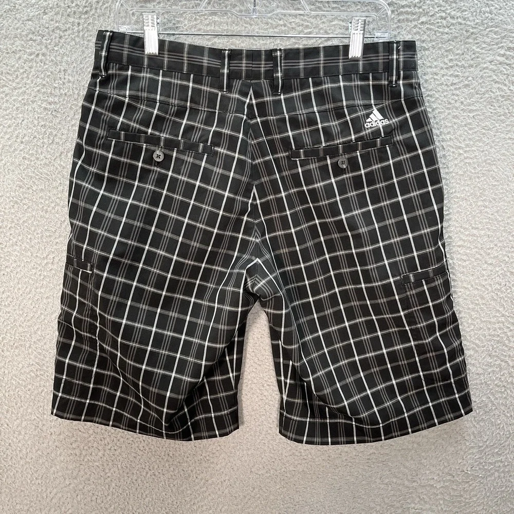 Adidas Golf Shorts Mens 32 Black‎ Gray White Plaid Cargo Preppy Sports Casual